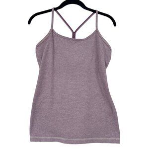 Lululemon Power Y Tank Top Size 8 Heathered Purple Stripe Strappy Back Shelf Bra